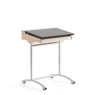 Reguliuojamo aukščio mokyklinis stalas ACCESS, 650x550 mm, tamsiai pilkas linoleumas, baltas