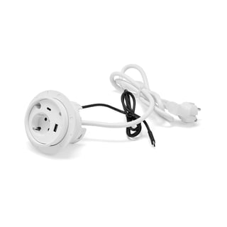 Elektros lizdas UNIFY, 1 rozetė, 1 USB-A, 1 USB-C, 2 angos kabeliams, baltas
