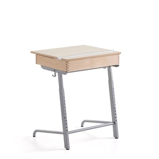 School desk AXIOM, high pressure laminate, silver/birch