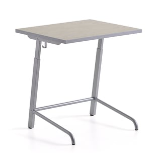 Student desk AXIOM, sound absorbing linoleum, silver/grey