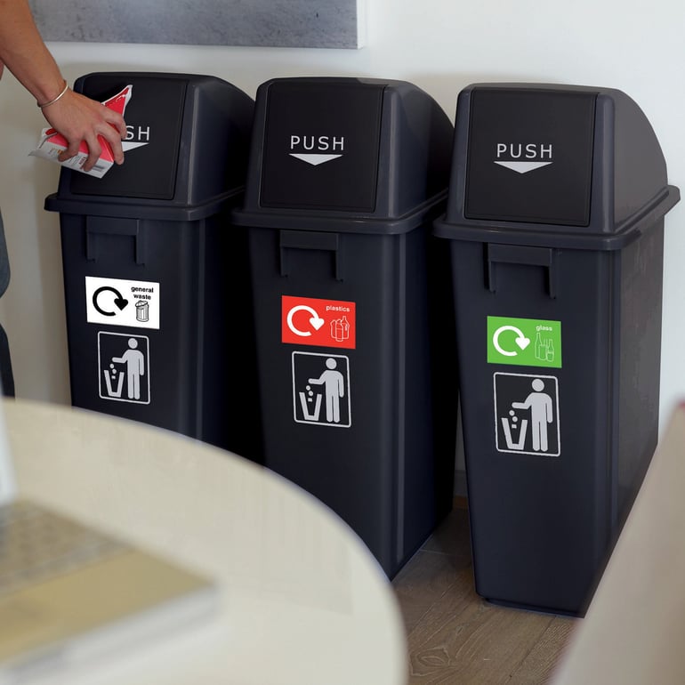 Set of 3 black recycling bins