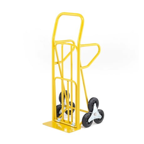 Eine gelbe Treppenkarre mit drei Rädern auf jeder Seite