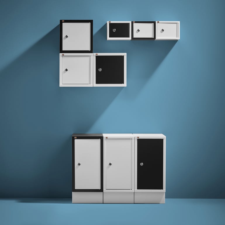 cube safe lockers mounted on a wall 