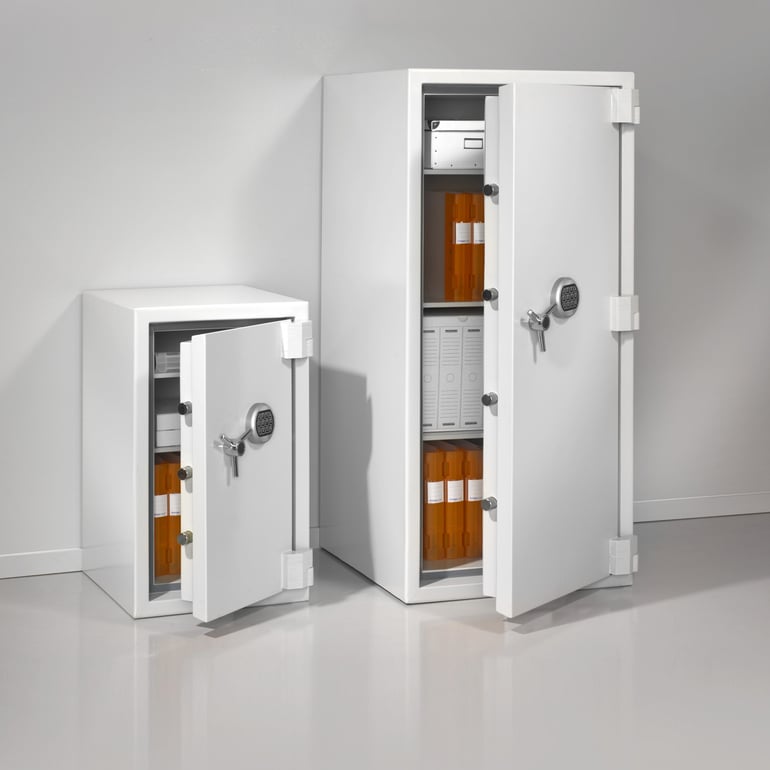 Two white safe cabinets