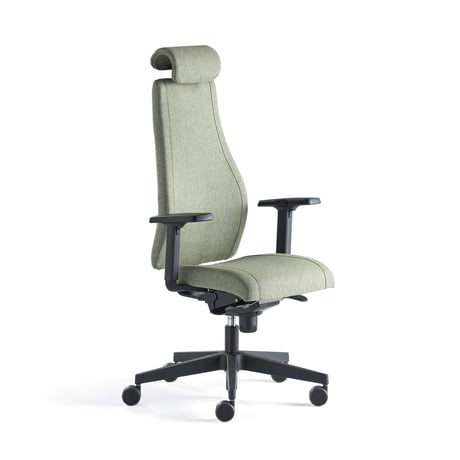 Green office chair with a high back in Scandinavian design