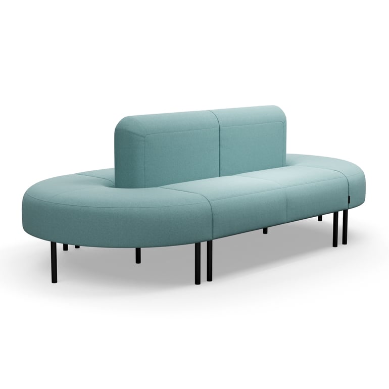 Large oval shaped sofa with turquoise fabric