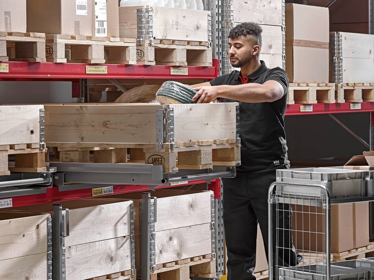 Pallet racking in a warehouse