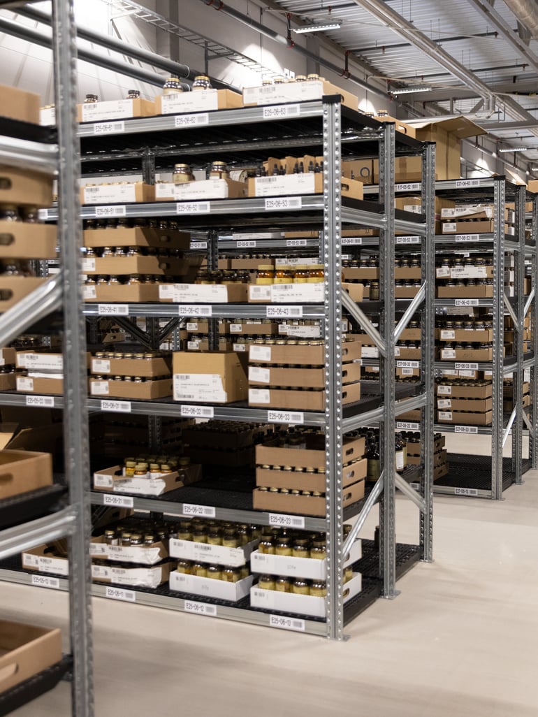 Stocked warehouse shelving