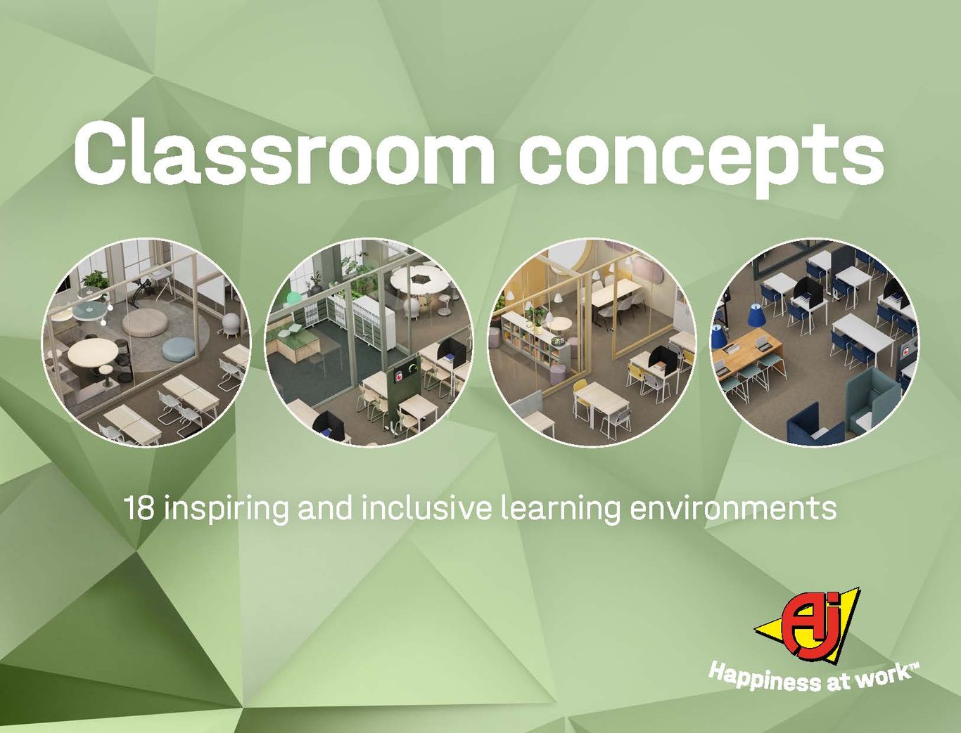 Brochure cover featuring 4 classroom interior design ideas